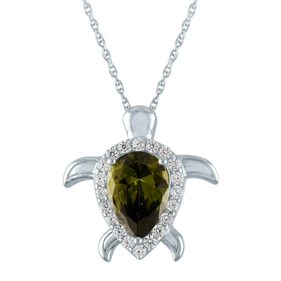 Ladies Brilliance Fine Jewelry Simulated Peridot & CZ Sterling Silver Pendant, 18"