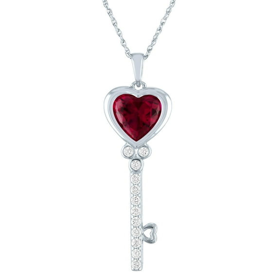 Ladies Brilliance Fine Jewelry Simulated Ruby and CZ Sterling Silver Key Pendant, 18"