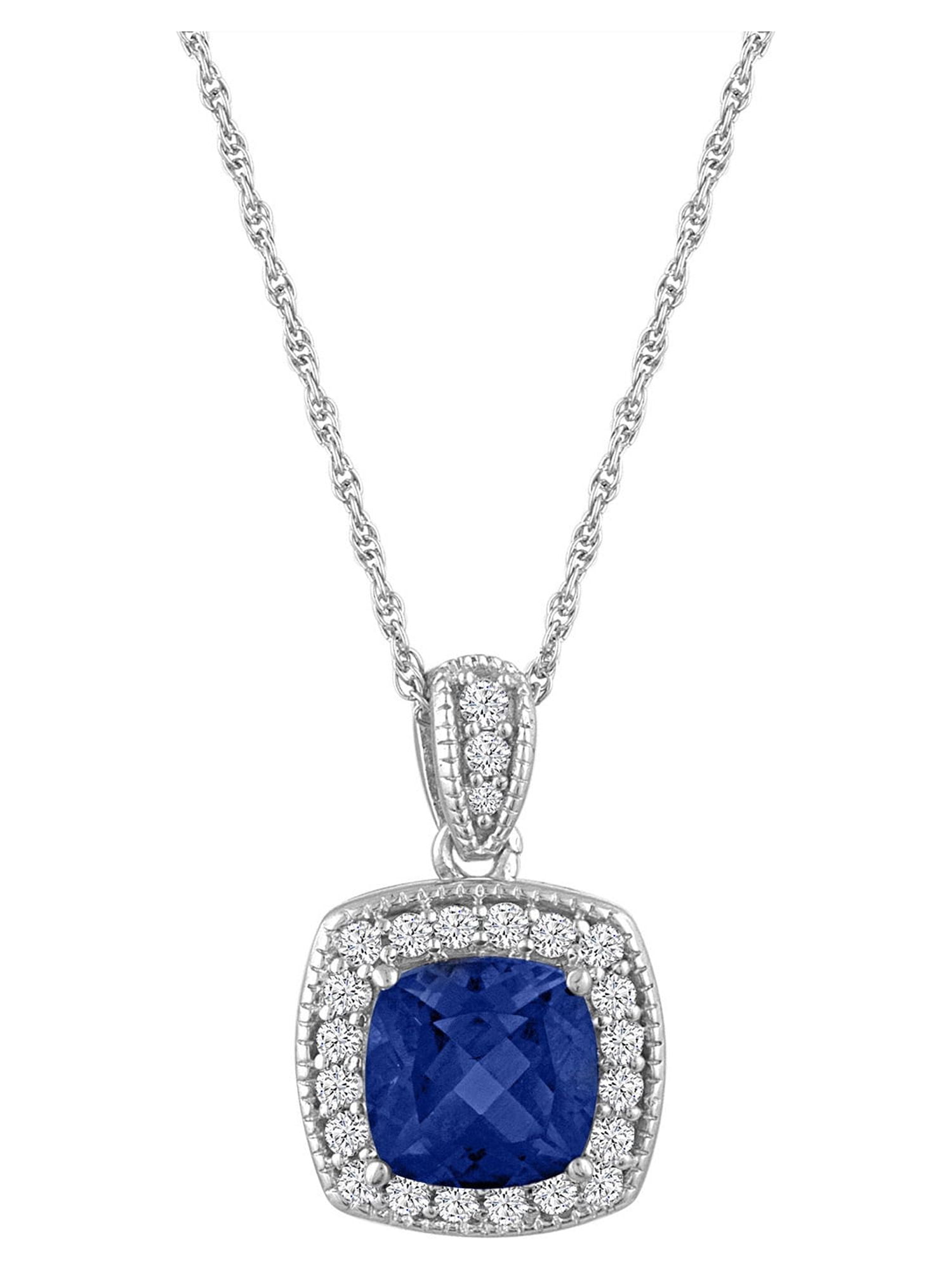 Ladies Brilliance Fine Jewelry Simulated Tanzanite & CZ Sterling Silver Pendant, 18"