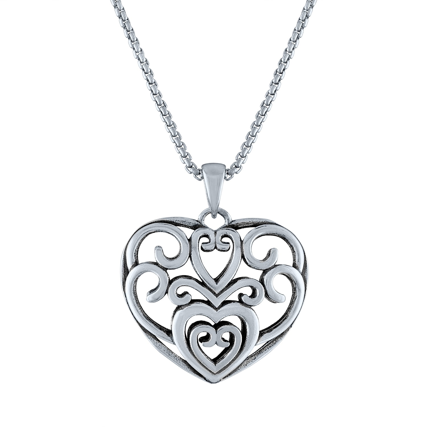 Ladies Brilliance Fine Jewelry Sterling SIlver Filigree Heart Pendant, 18"