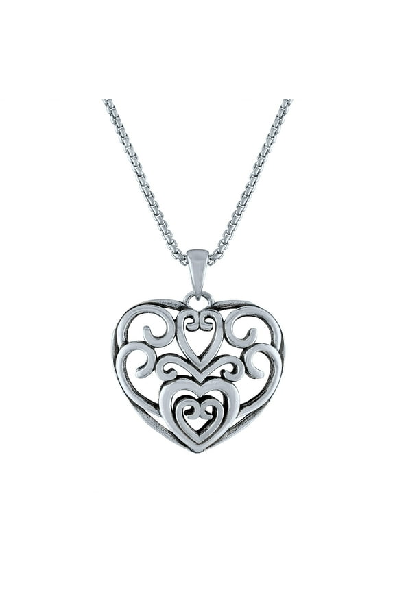 Ladies Brilliance Fine Jewelry Sterling SIlver Filigree Heart Pendant, 18"