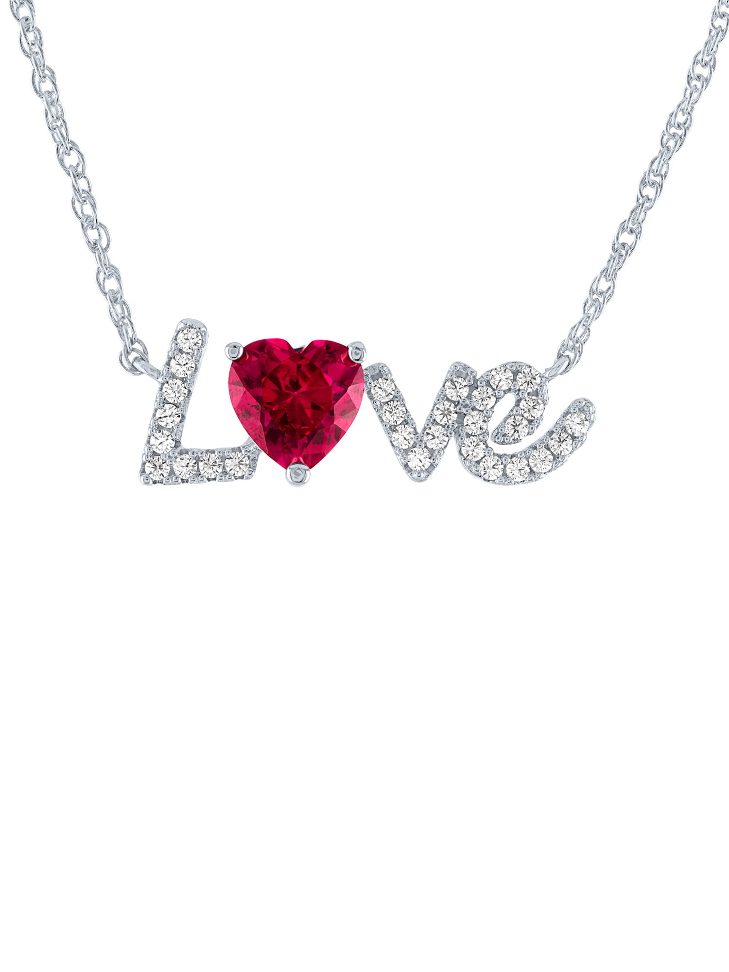 Ladies Brilliance Fine Jewelry Sterling SIlver Plated Simulated Ruby & CZ Pendant, 18"