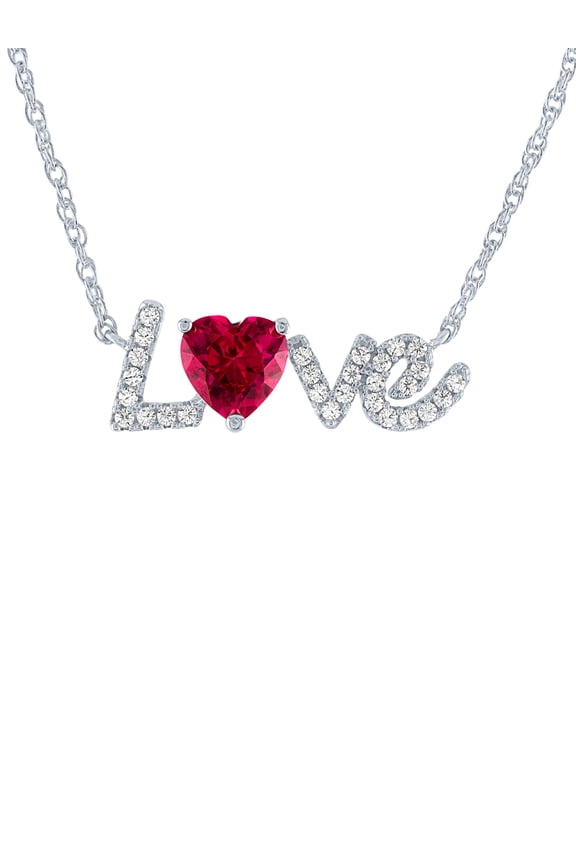 Ladies Brilliance Fine Jewelry Sterling SIlver Plated Simulated Ruby & CZ Pendant, 18"