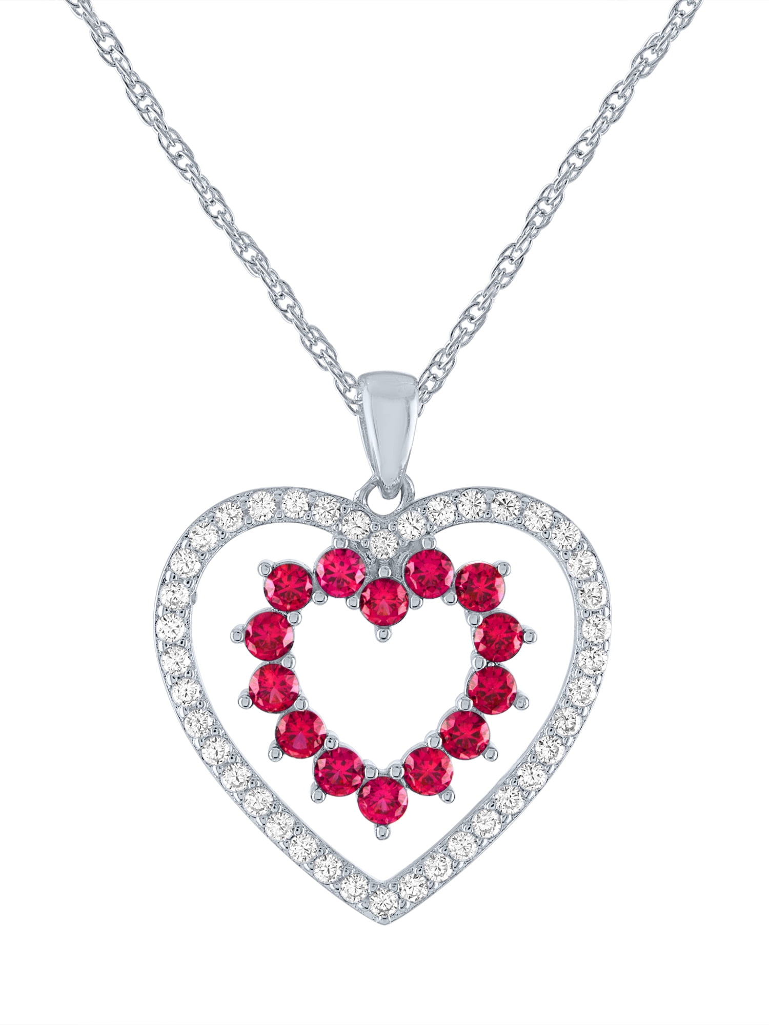 Ladies Brilliance Fine Jewelry Sterling SIlver Plated Simulated Ruby & CZ Pendant, 18"