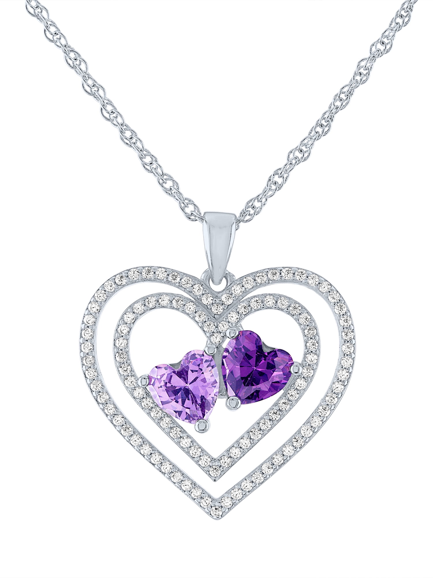 Ladies Brilliance Fine Jewelry Sterling SIlver Plated Simulated Ruby & CZ Pendant, 18"