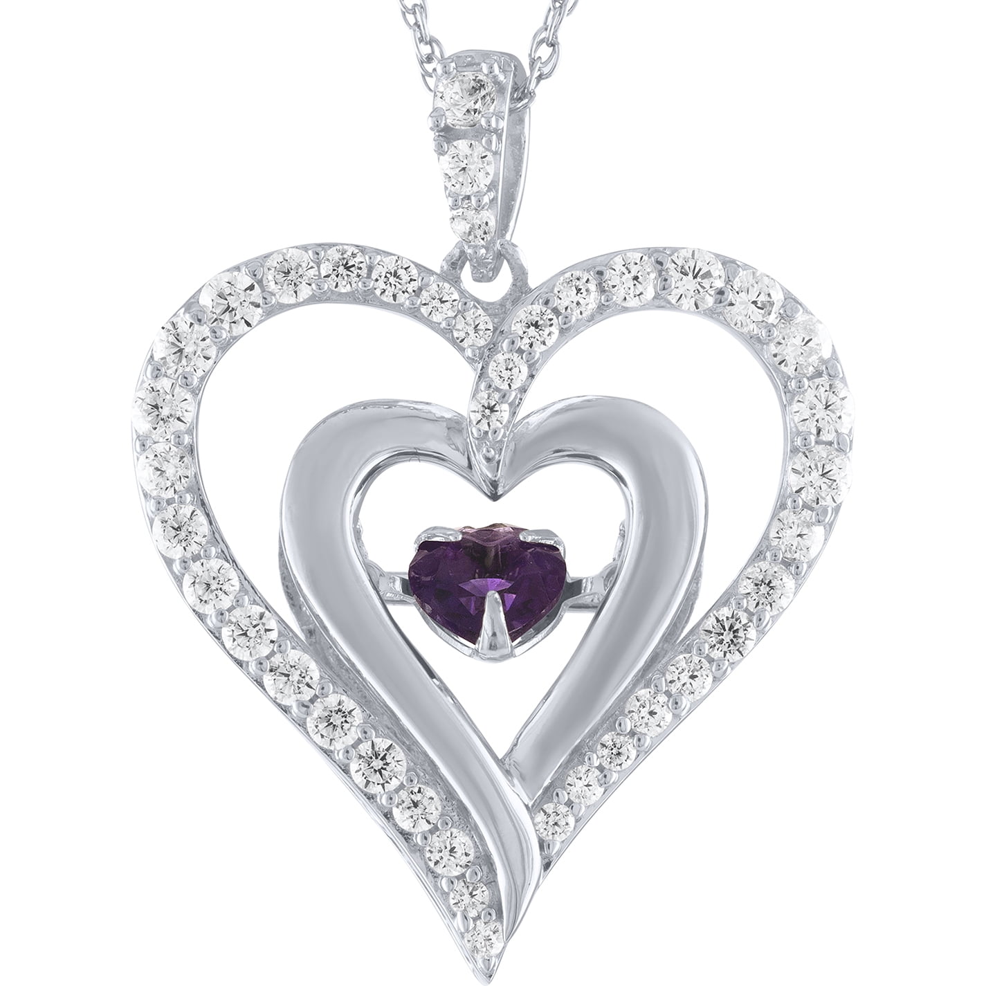 Ladies Brilliance Fine Jewelry Sterling Silver Amethyst Dancing Heart Pendant, 18"