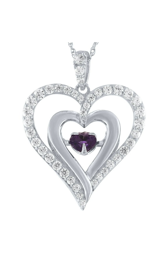 Ladies Brilliance Fine Jewelry Sterling Silver Amethyst Dancing Heart Pendant, 18"