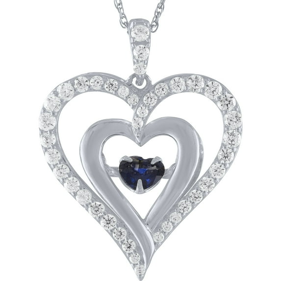Ladies Brilliance Fine Jewelry Sterling Silver Blue Sapphire Dancing Heart Pendant, 18"
