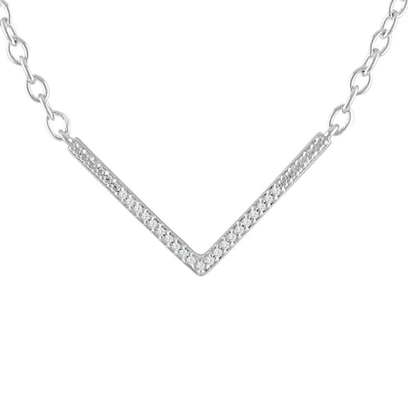 Ladies Brilliance Fine Jewelry Sterling Silver Diamond Accent V Necklace