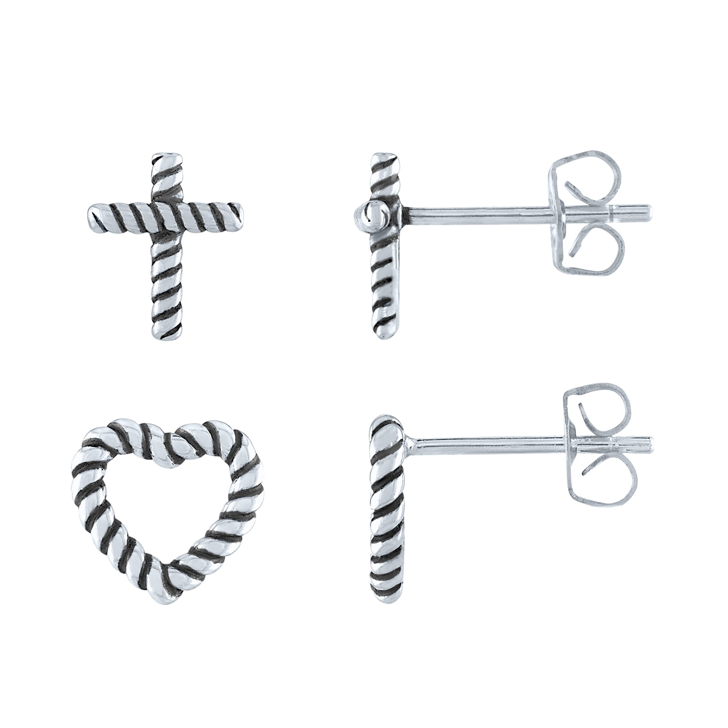 Ladies Brilliance Fine Jewelry Sterling Silver Heart And Cross Rope Earring Set