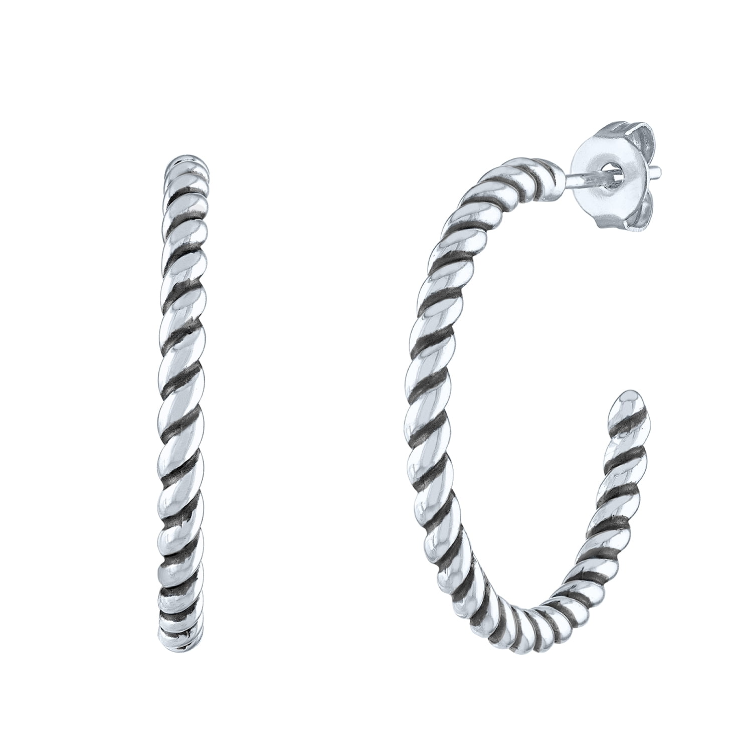 Ladies Brilliance Fine Jewelry Sterling Silver Hoop Earriings With Rope Design