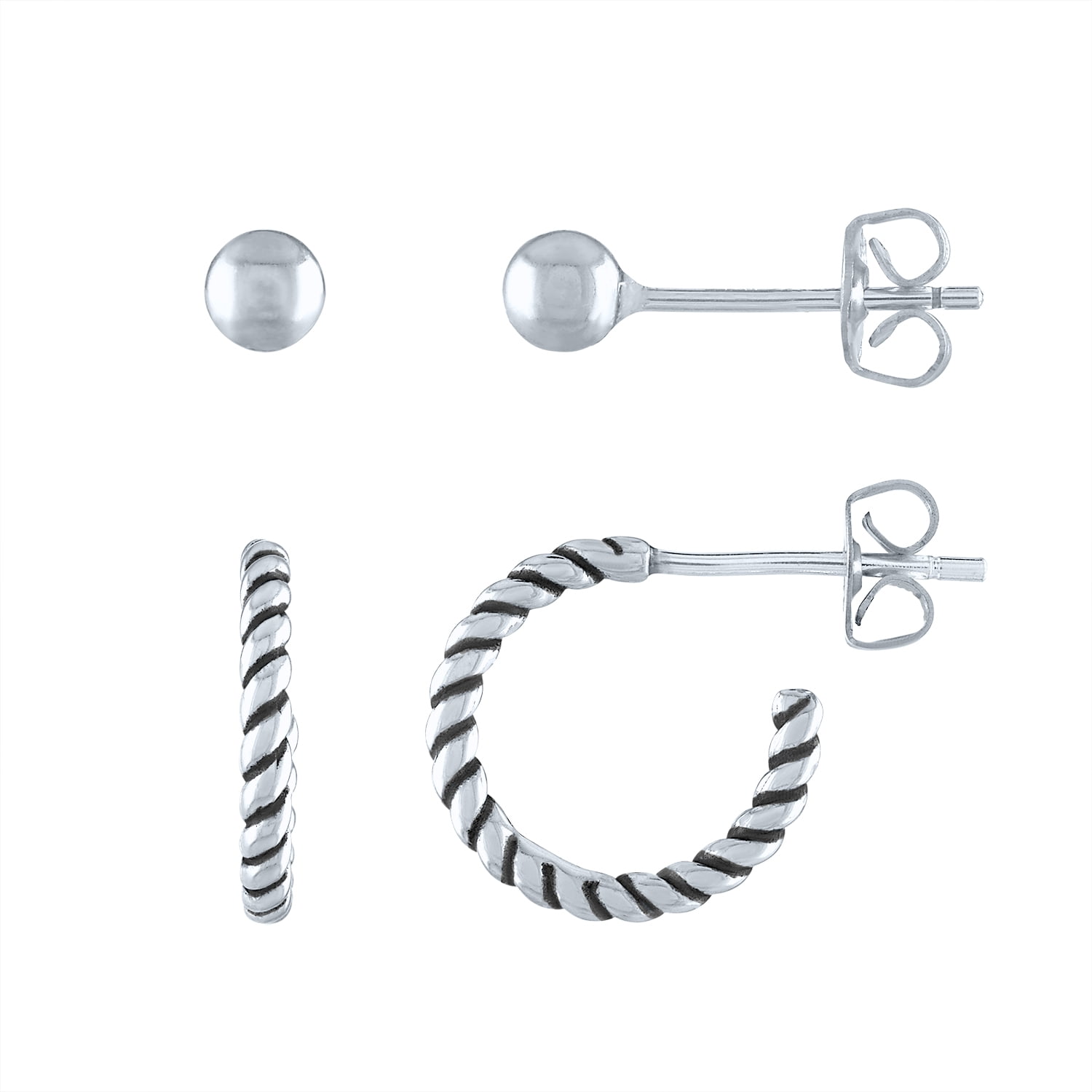 Ladies Brilliance Fine Jewelry Sterling Silver Huggie & Stud Earring Set