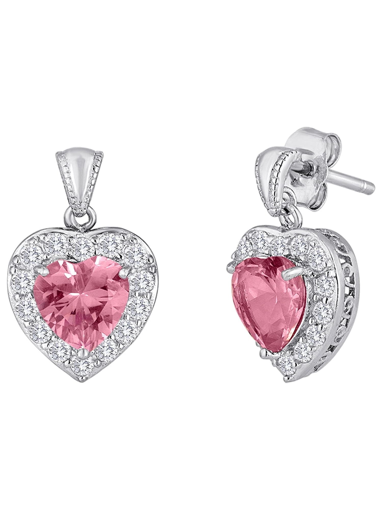Ladies Brilliance Fine Jewelry Sterling Silver & Lab Created Pink Sapphire Earrings