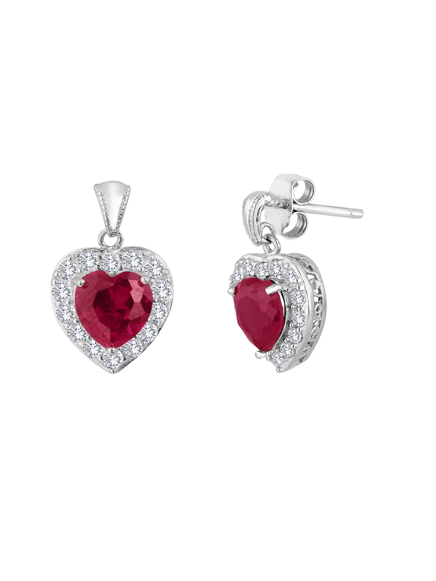 Ladies Brilliance Fine Jewelry Sterling Silver & Lab Created Ruby Earrings