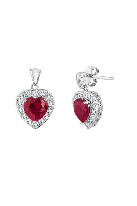 Ladies Brilliance Fine Jewelry Sterling Silver & Lab Created Ruby Earrings