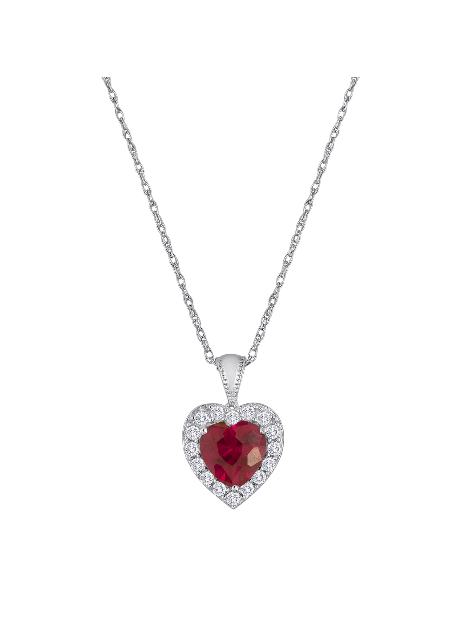 Ladies Brilliance Fine Jewelry Sterling Silver Lab Created Ruby & White Sapphire Pendant, 18"