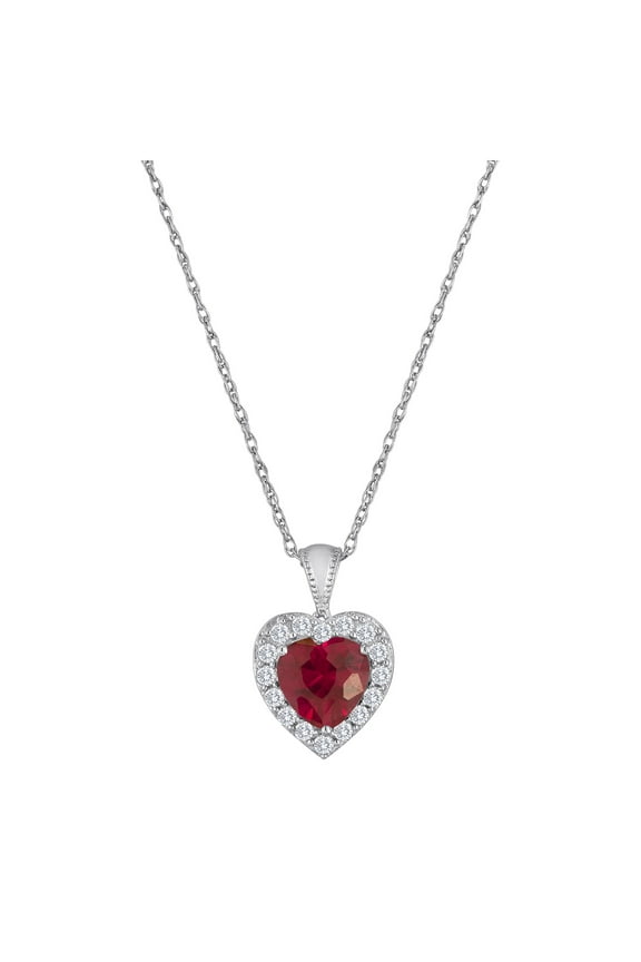 Ladies Brilliance Fine Jewelry Sterling Silver Lab Created Ruby & White Sapphire Pendant, 18"