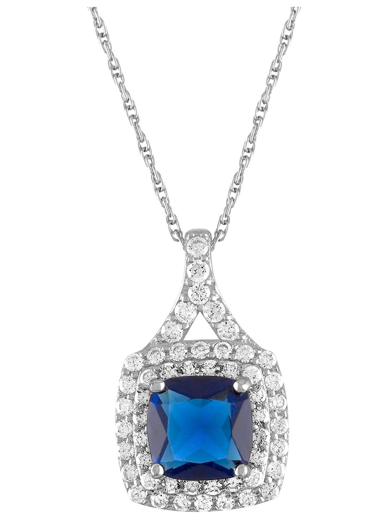 Ladies Brilliance Fine Jewelry Sterling Silver Lab Created Sapphire & CZ Pendant, 18"