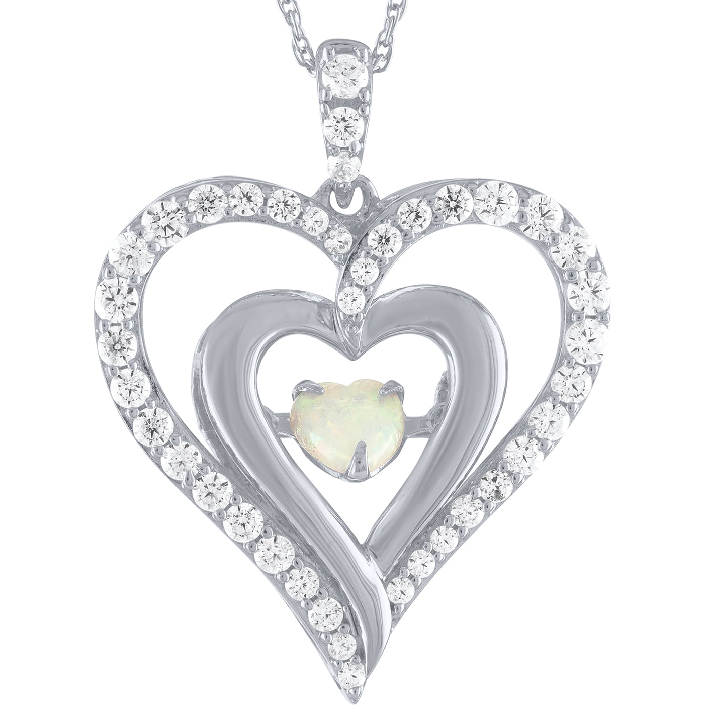 Ladies Brilliance Fine Jewelry Sterling Silver Opal Dancing Heart Pendant, 18"