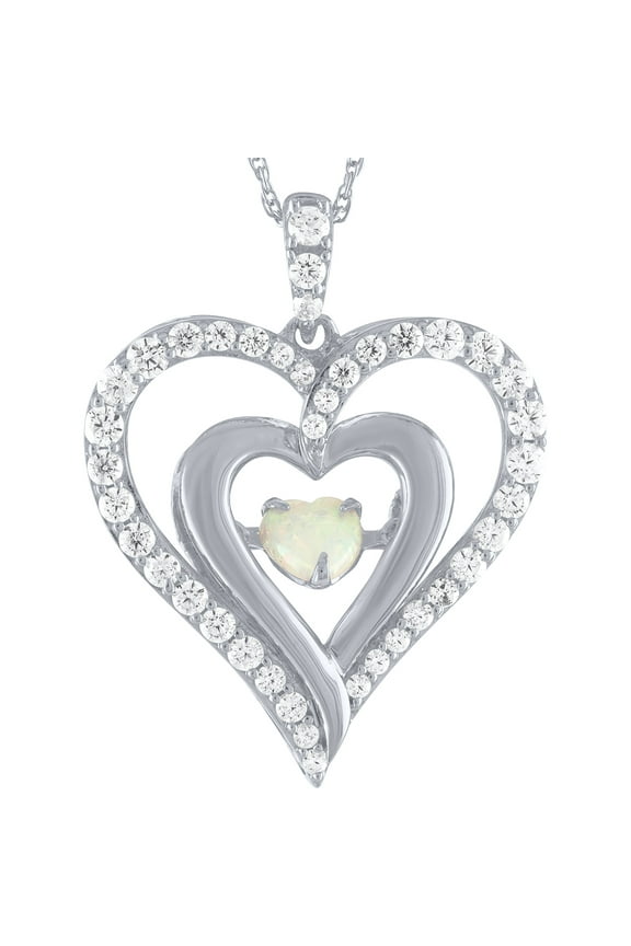 Ladies Brilliance Fine Jewelry Sterling Silver Opal Dancing Heart Pendant, 18"