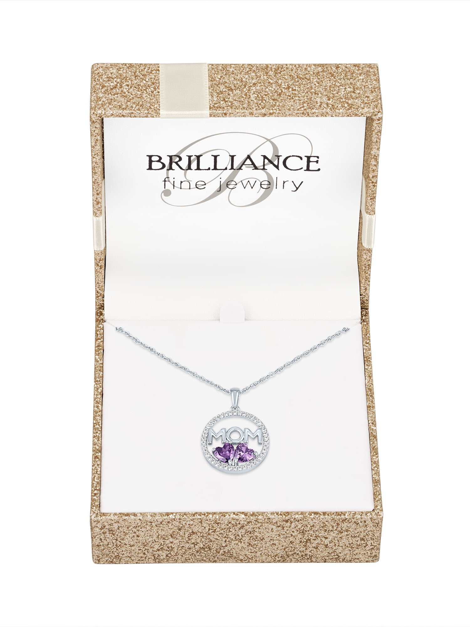 Ladies Brilliance Fine Jewelry Sterling Silver Plated Similated Amethyst & CZ Pendant, 18"