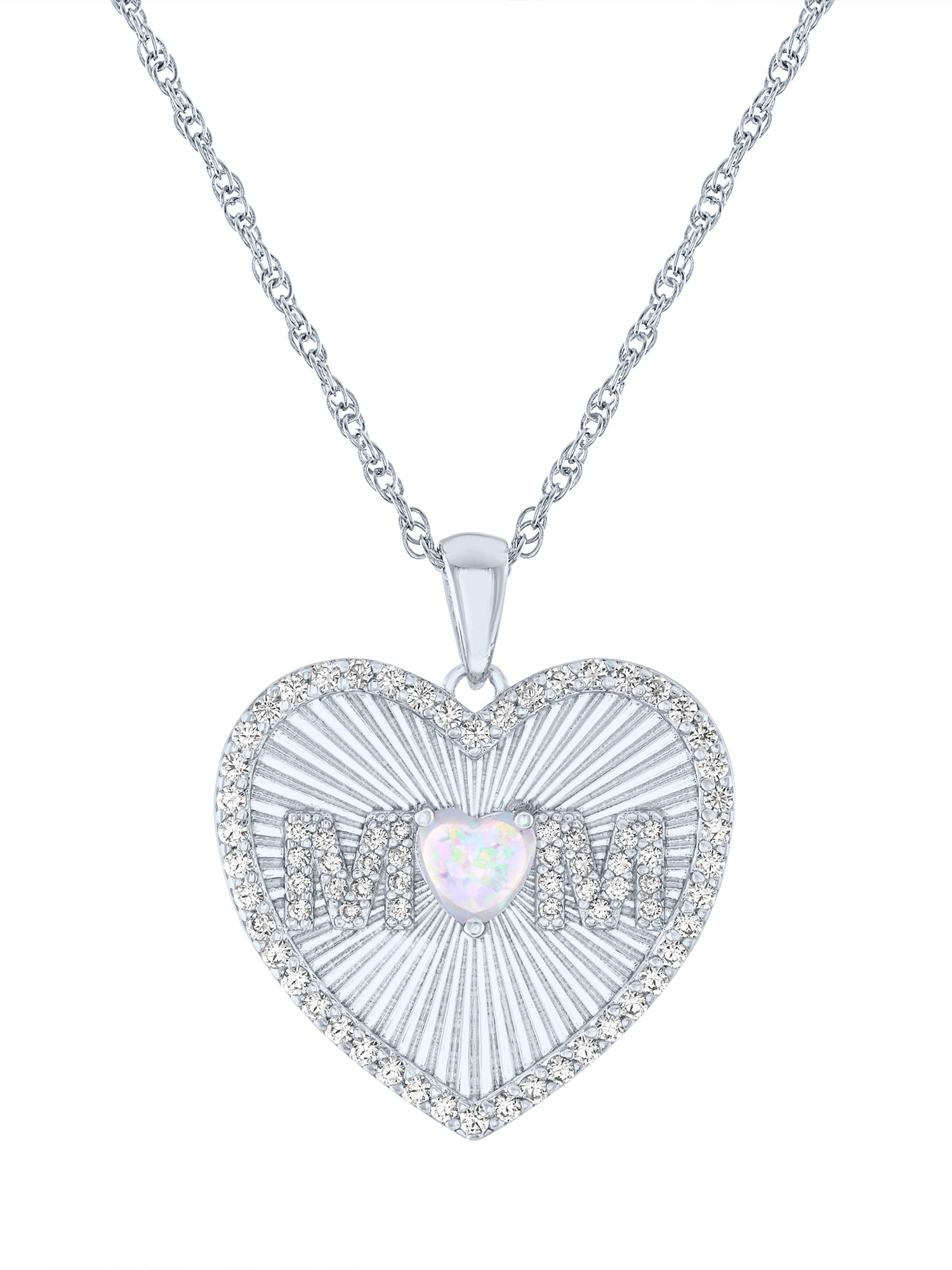Ladies Brilliance Fine Jewelry Sterling Silver Plated Similated Opal & CZ Pendant, 18"