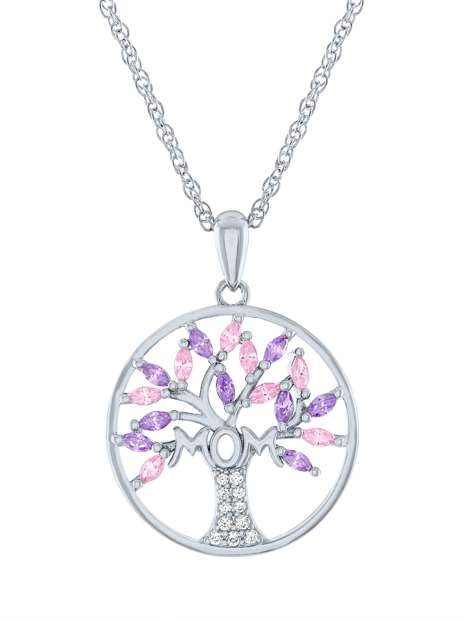 Ladies Brilliance Fine Jewelry Sterling Silver Plated Similated Pink Amethyst & CZ Cross Pendant, 18"
