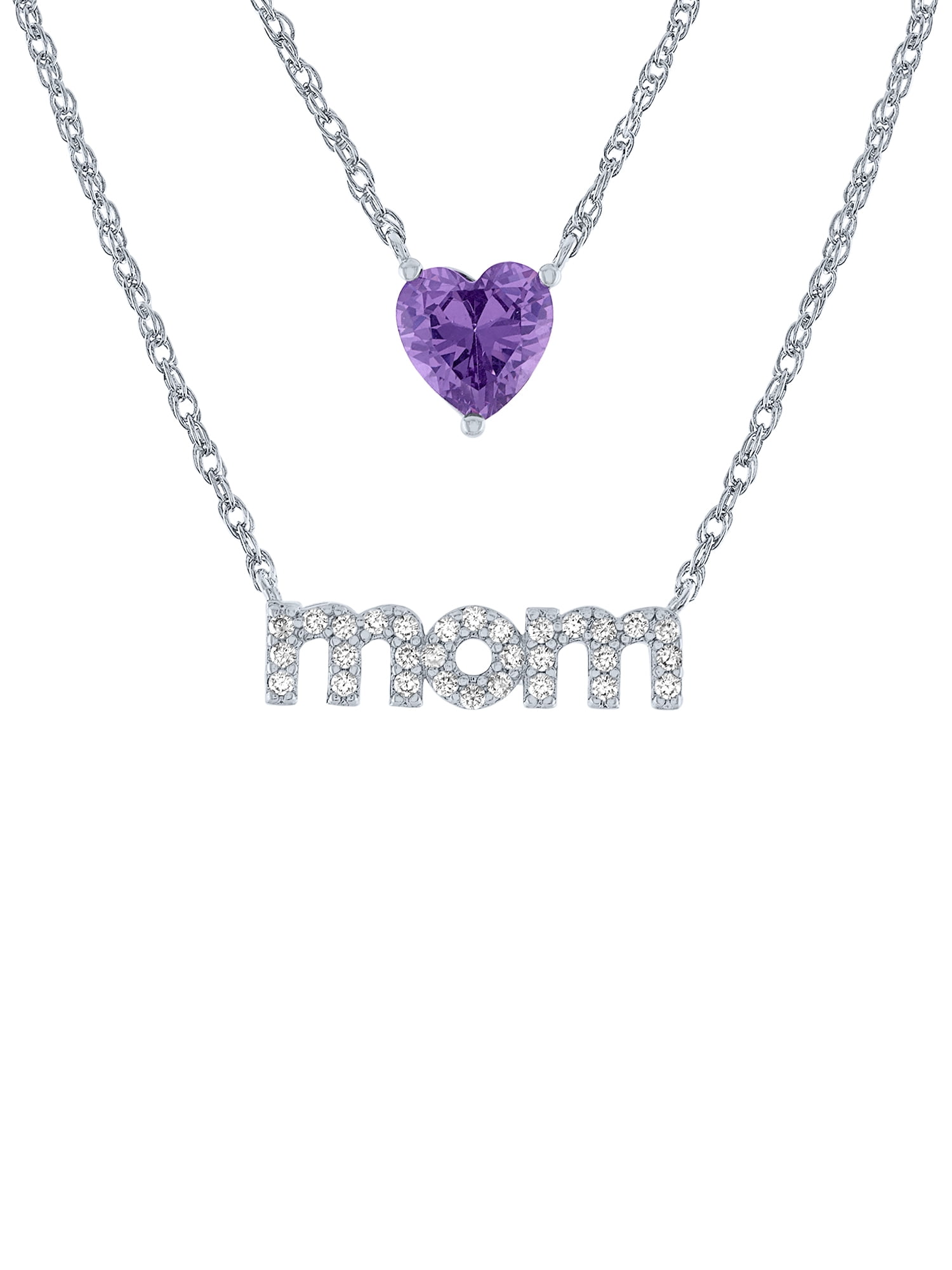 Ladies Brilliance Fine Jewelry Sterling Silver Plated Simulated Amethyst Mom Necklace, 18"