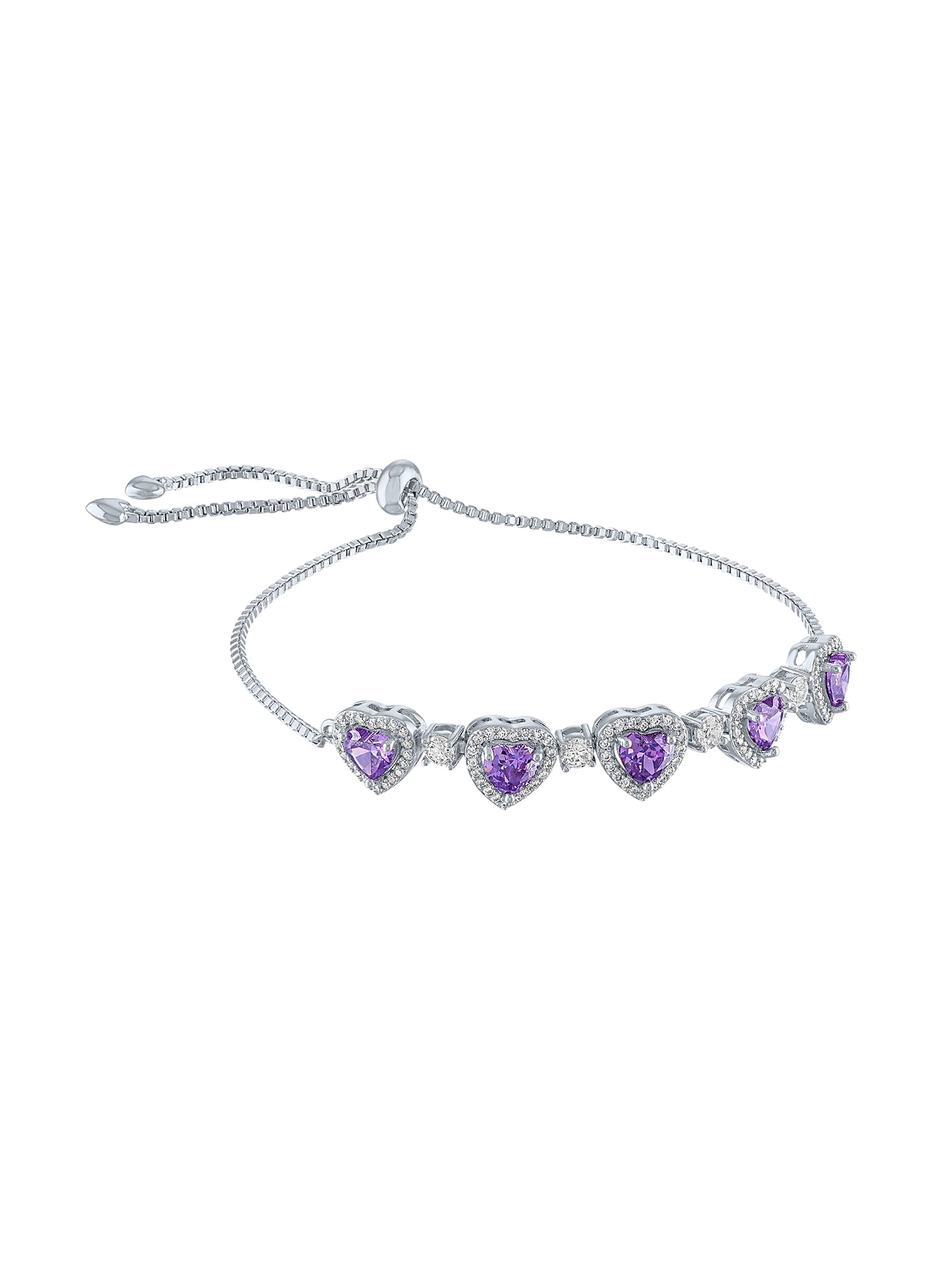Ladies Brilliance Fine Jewelry Sterling Silver Plated Simulated Amethyst and CZ Adjustable Bracelet