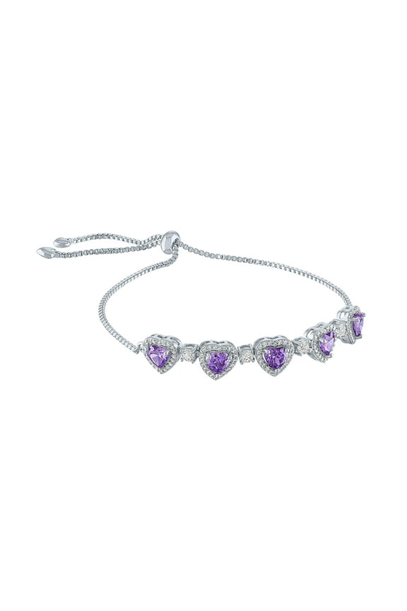 Ladies Brilliance Fine Jewelry Sterling Silver Plated Simulated Amethyst and CZ Adjustable Bracelet