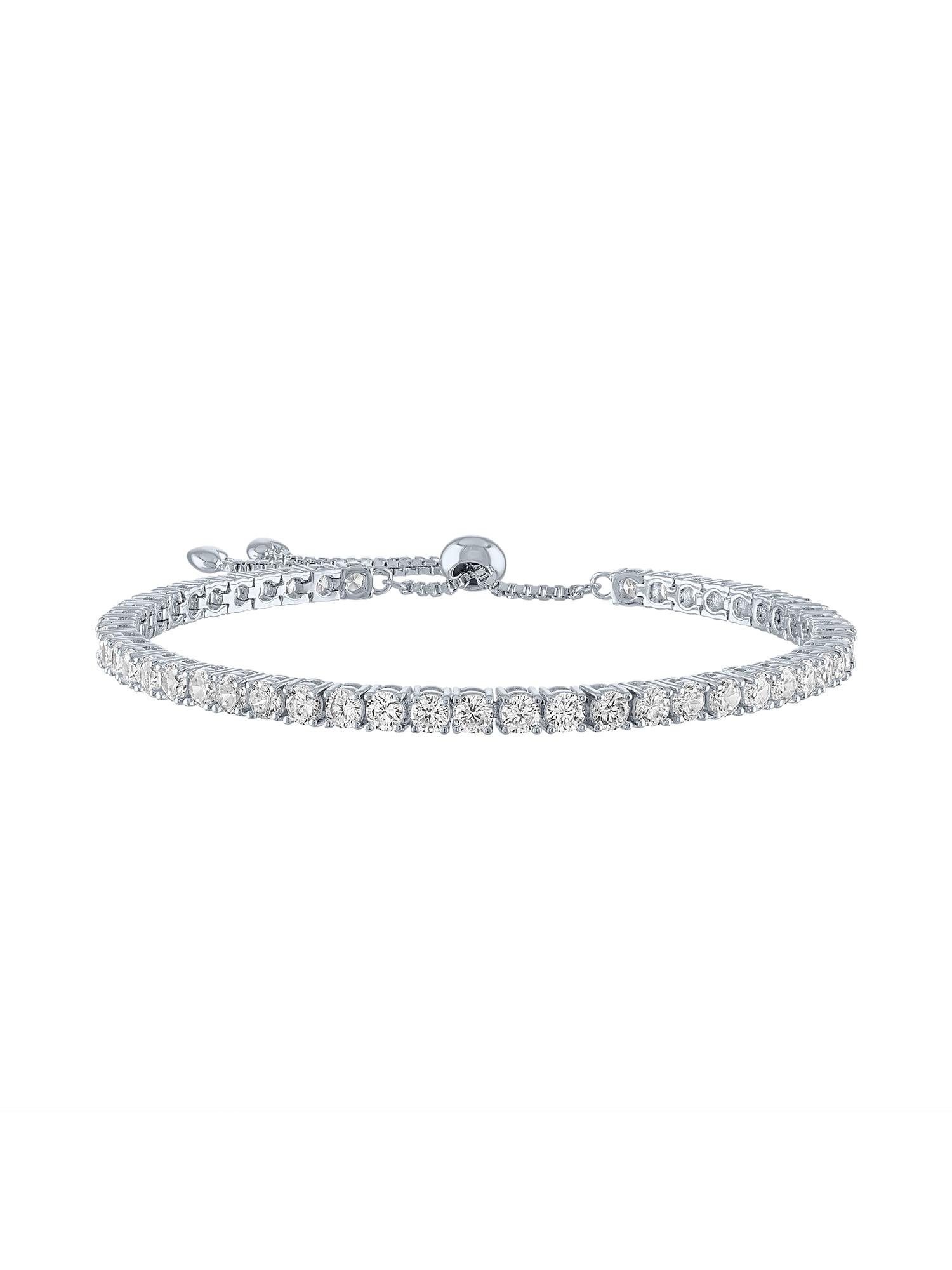 Ladies Brilliance Fine Jewelry Sterling Silver Plated Simulated Blue Sapphire and CZ Adjustable Bracelet
