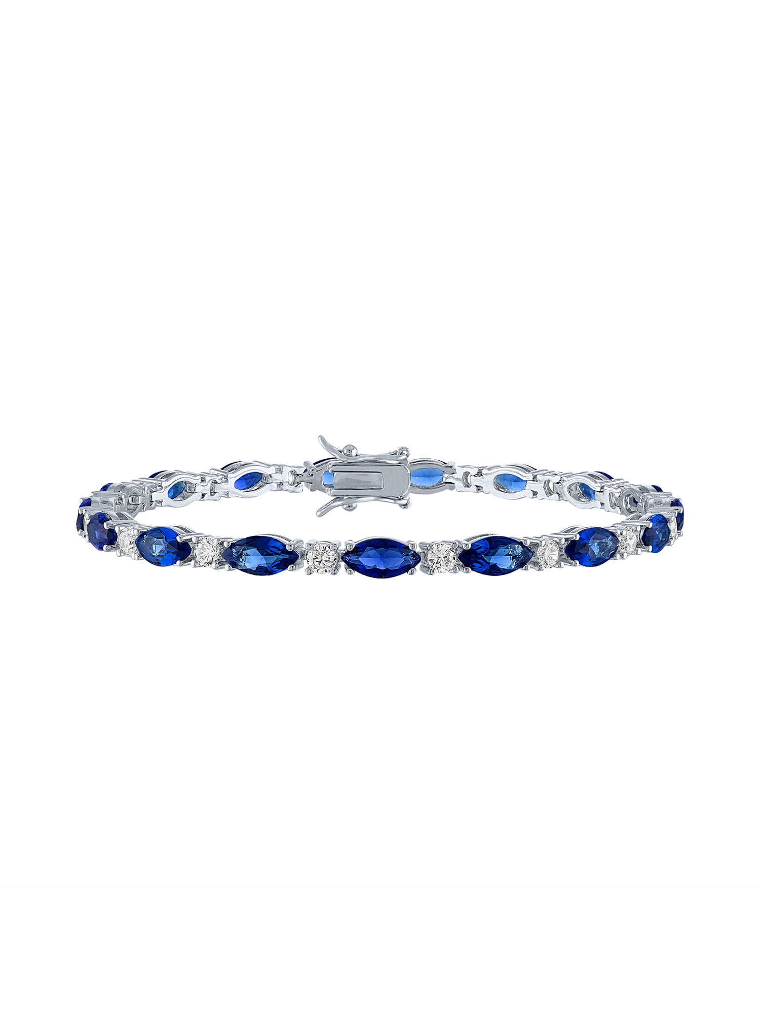 Ladies Brilliance Fine Jewelry Sterling Silver Plated Simulated Blue Sapphire and CZ Adjustable Bracelet