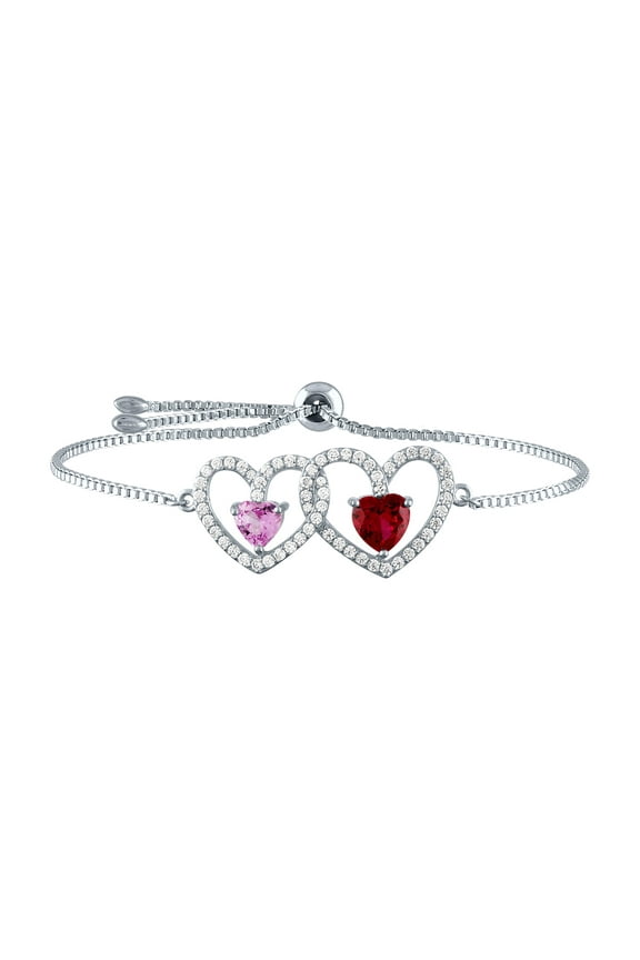 Ladies Brilliance Fine Jewelry Sterling Silver Plated Simulated Ruby, Pink Sapphire and CZ Adjustable Bracelet