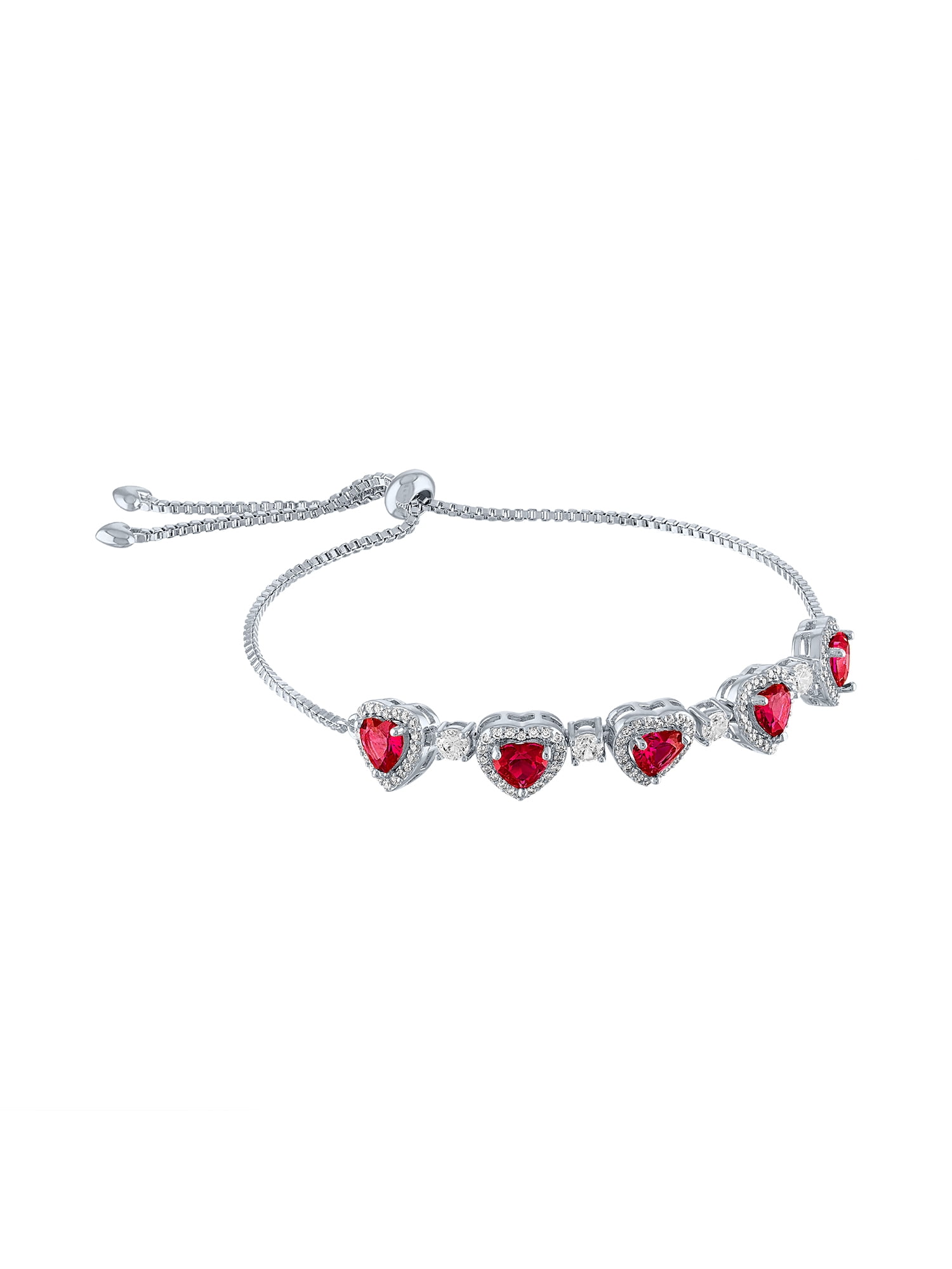 Ladies Brilliance Fine Jewelry Sterling Silver Plated Simulated Ruby and CZ Adjustable Bracelet