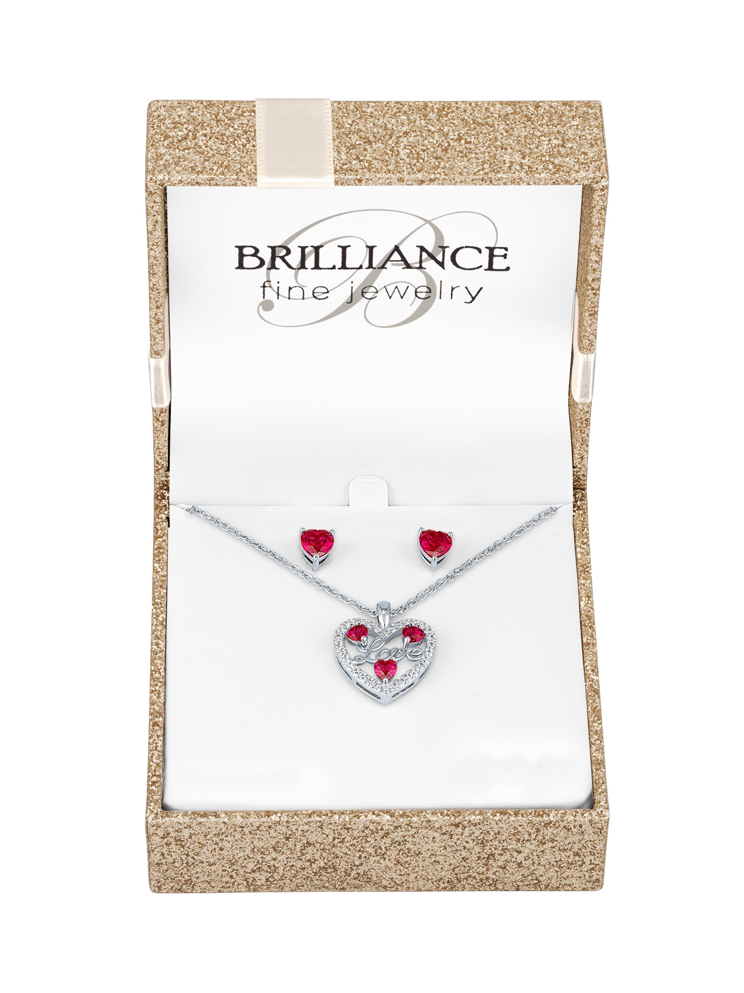 Ladies Brilliance Fine Jewelry Sterling Silver Plated Simulated Ruby and CZ Pendant & Earring Set