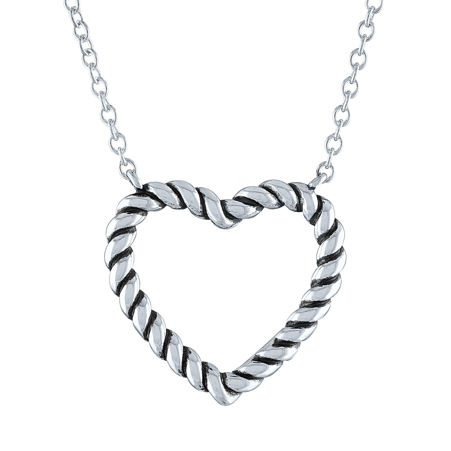 Ladies Brilliance Fine Jewelry Sterling Silver Rope Heart Necklace, 18"