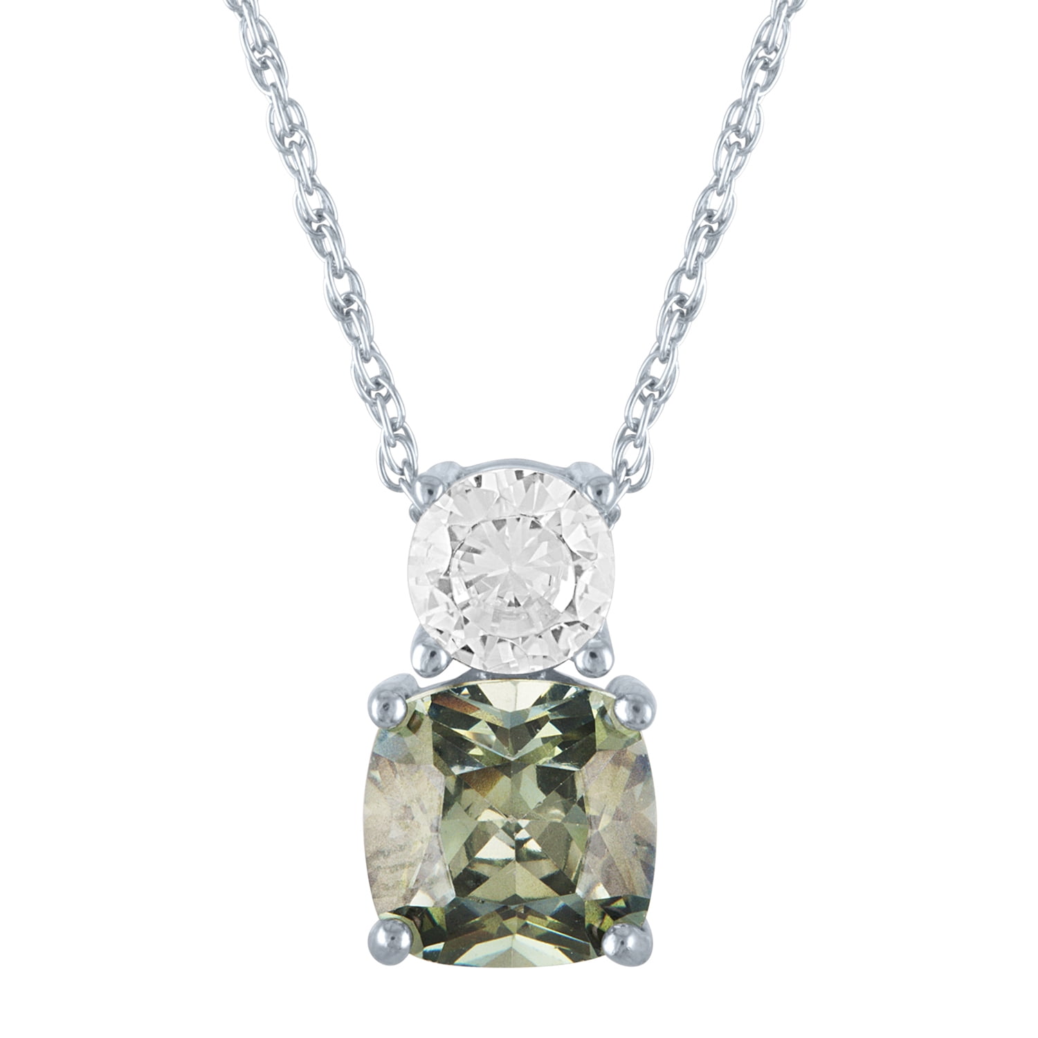 Ladies Brilliance Fine Jewelry Sterling Silver Simulated Green Amethyst & CZ Necklace, 18"