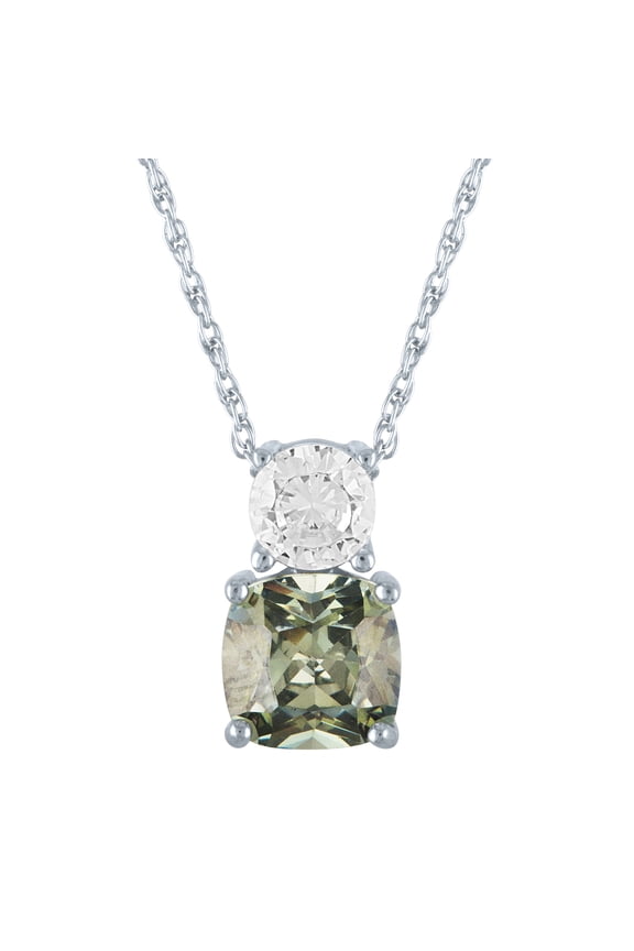 Ladies Brilliance Fine Jewelry Sterling Silver Simulated Green Amethyst & CZ Necklace, 18"