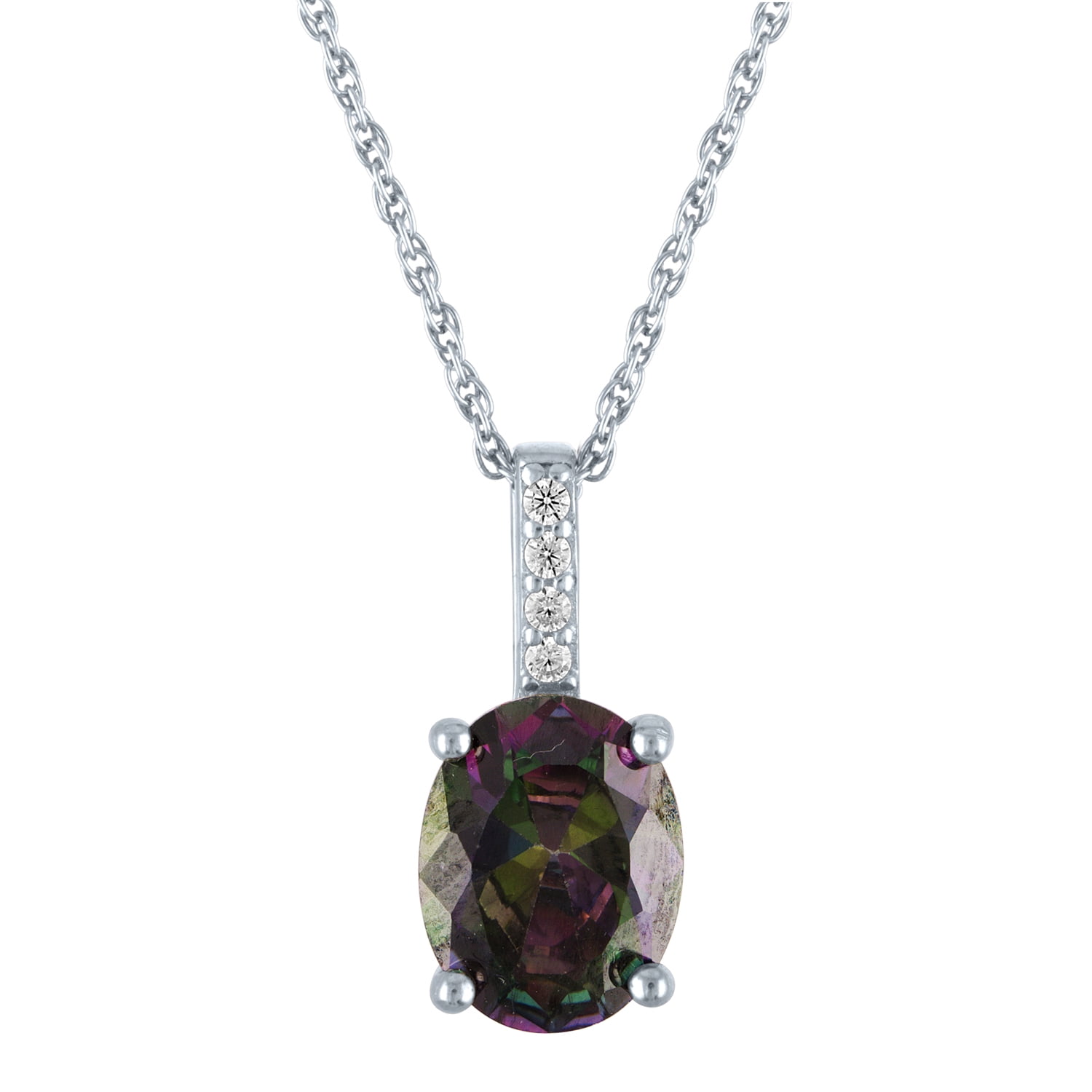 Ladies Brilliance Fine Jewelry Sterling Silver Simulated Mystic Topaz & CZ Necklace, 18"