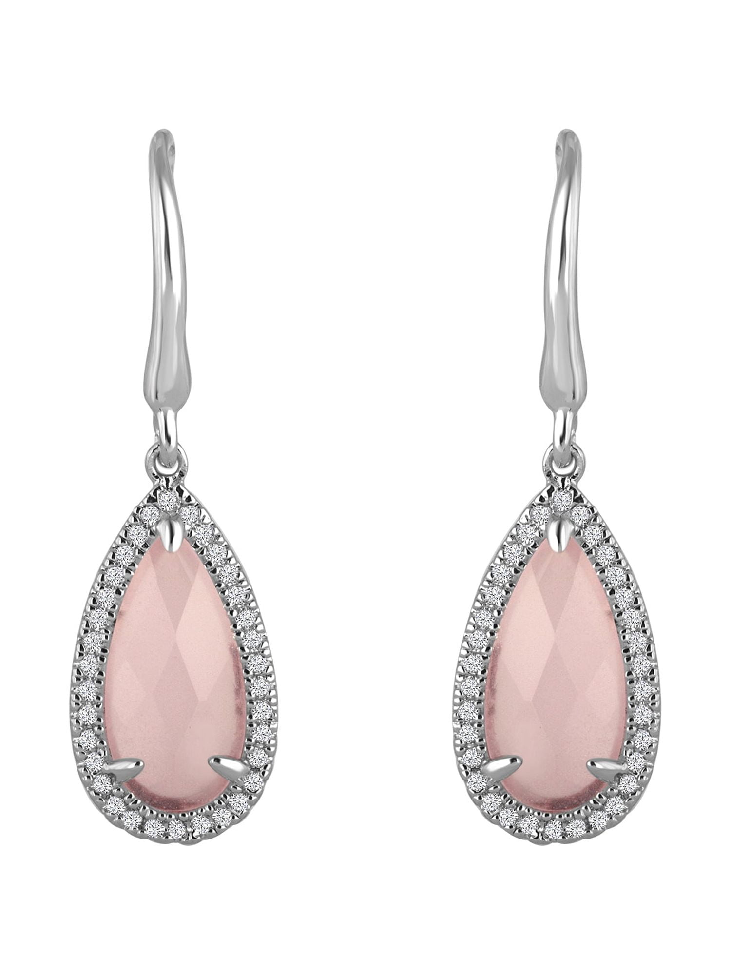 Ladies Brilliance Fine Jewelry Sterling Silver Simulated Rose Quartz & CZ Earrings