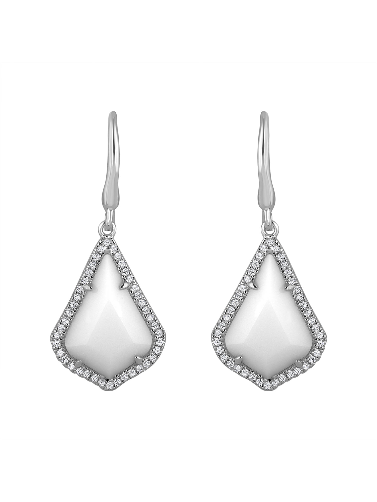 Ladies Brilliance Fine Jewelry Sterling Silver White Agate & CZ Earrings