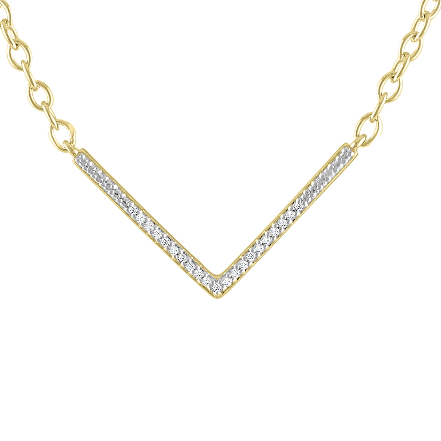 Ladies Brilliance Fine Jewelry Sterling Silver with 14Kt Gold Plating Diamond Accent V Necklace