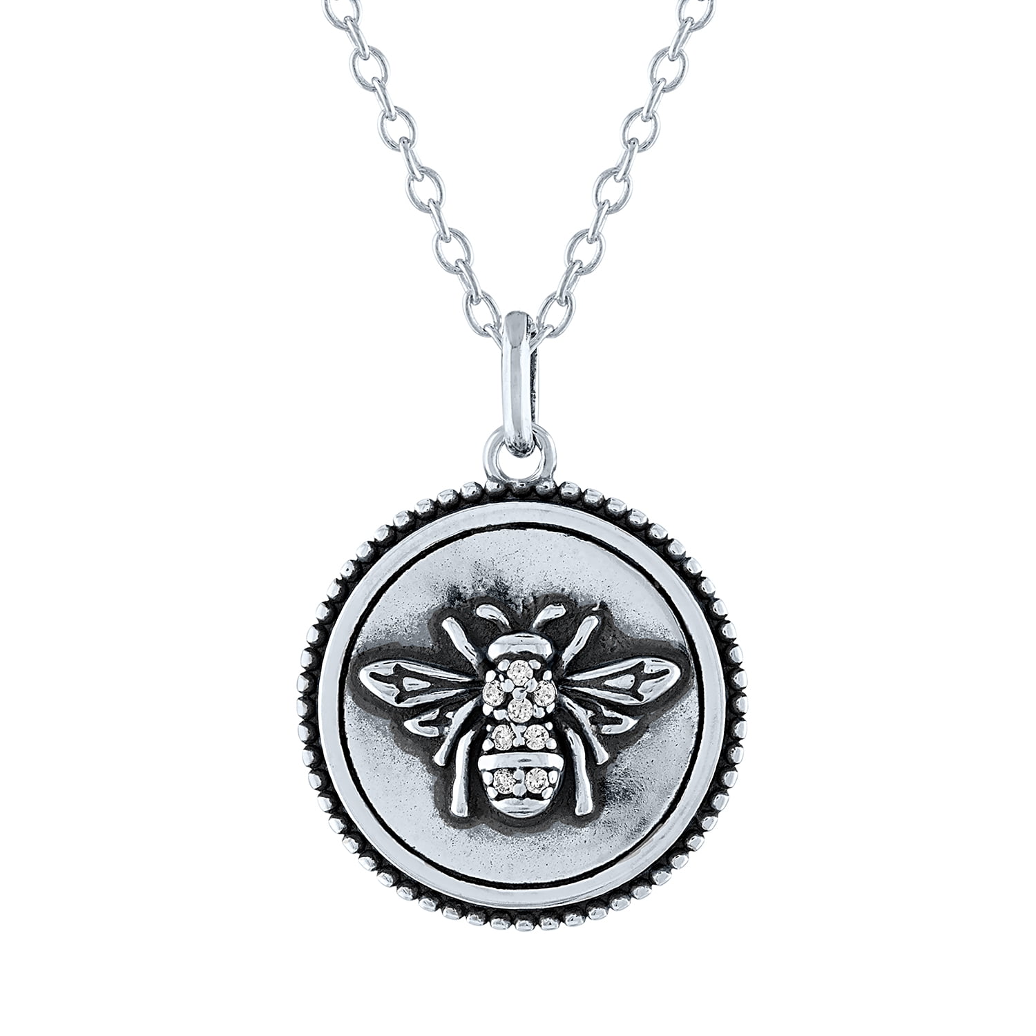 Ladies Brilliance Fine Jw Sterling Silver & Cz Bee Coin Pendant, 18"