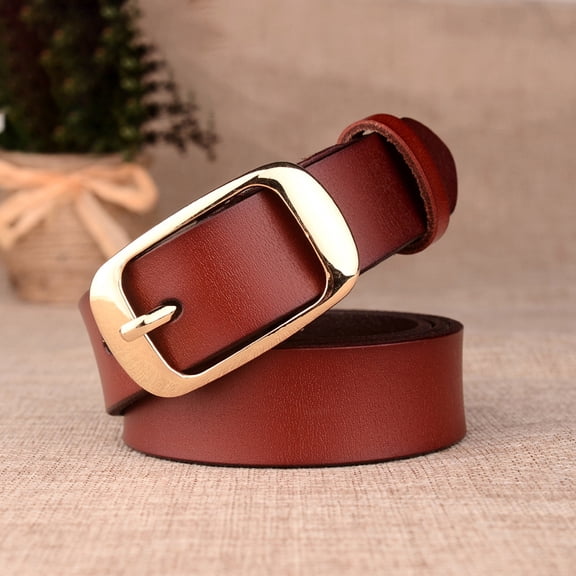 Ladies Buckle Leather Belt - Classic Style for Pants, Jeans, and Casual Dresses