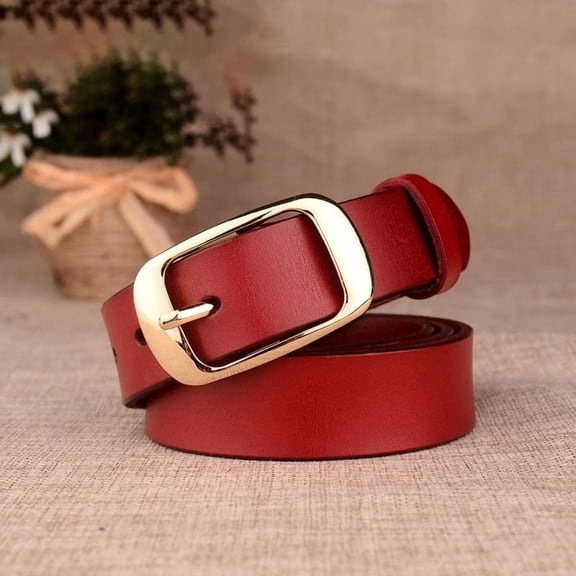 Ladies Buckle Leather Belt - Classic Style for Pants, Jeans, and Casual Dresses
