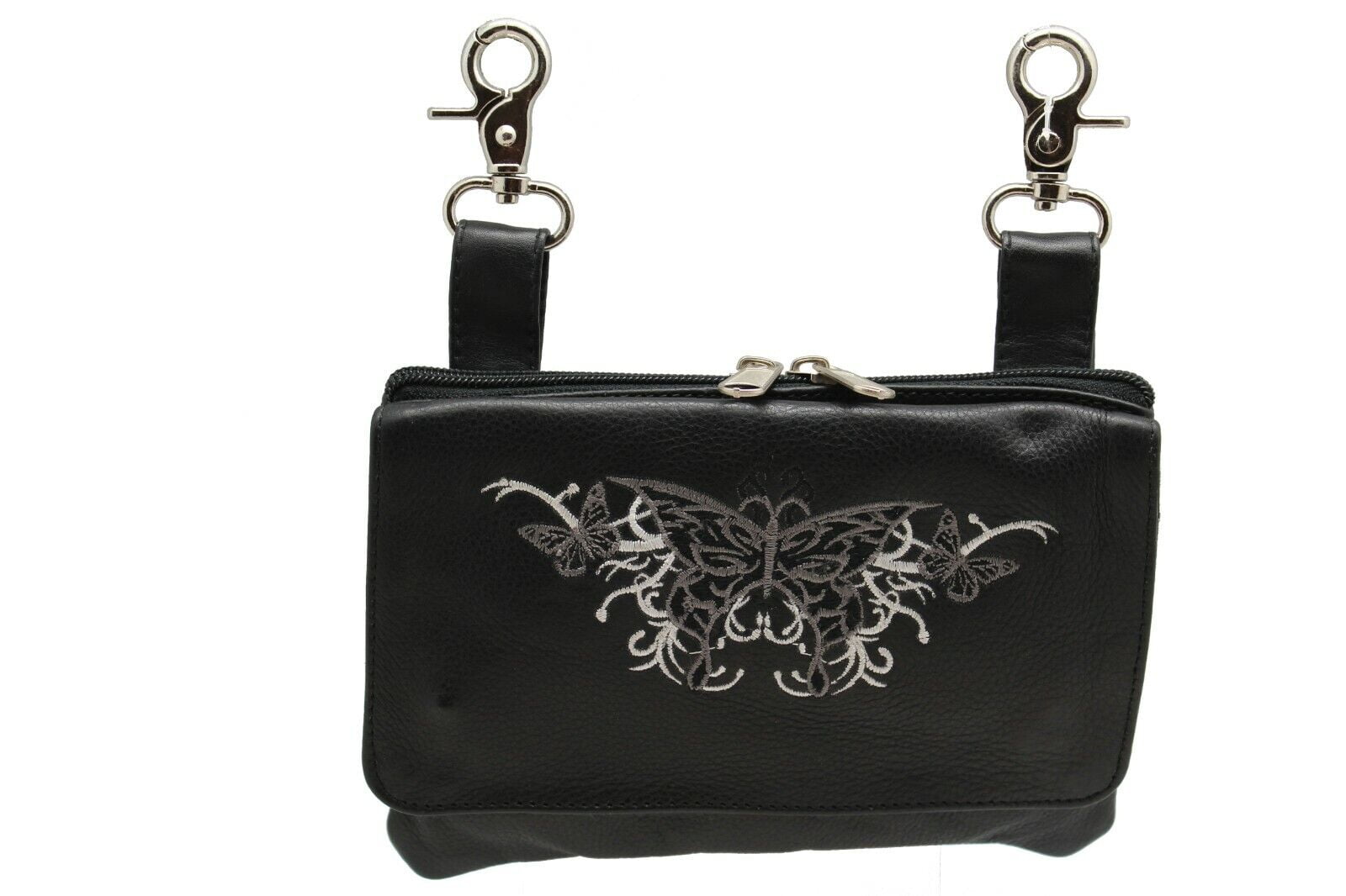 Ladies Butterfly Embroidered Leather Crossbody Hip Bag Belt Clip Purse