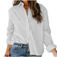 thumbnail image 1 of Ladies Button Down Shirts Striped Long Sleeve Dressy Casual Tops Relaxed Fit Lapel Blouses Office Work Wear (XL, White), 1 of 6