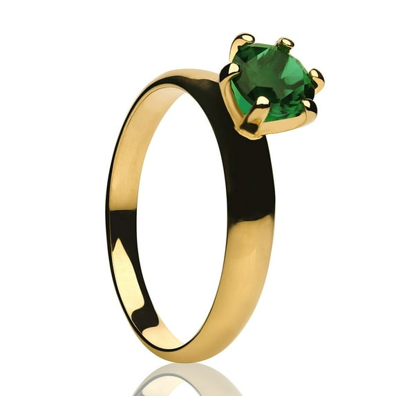 Ladies CZ Wedding Ring - Solitaire Wedding Ring - Yellow Gold Solitaire Ring - Emerald Ring, 7