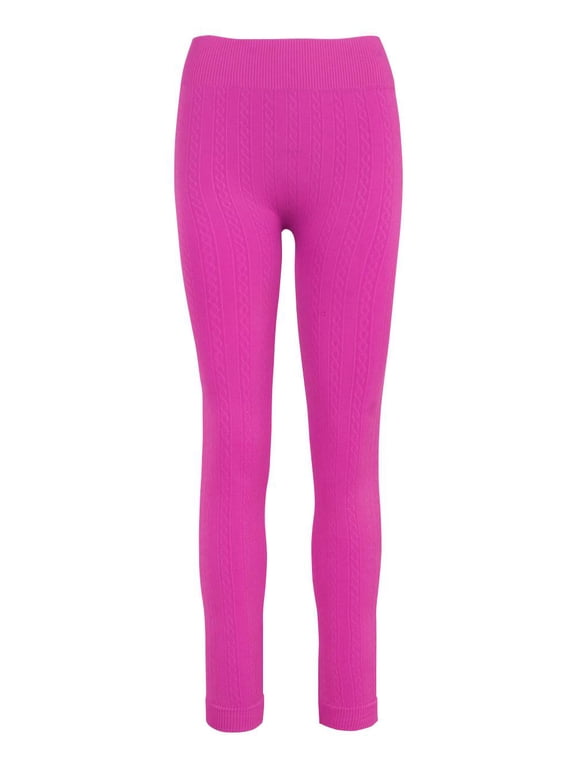 Ladies Cable Knit Fleece Leggings - Fushia