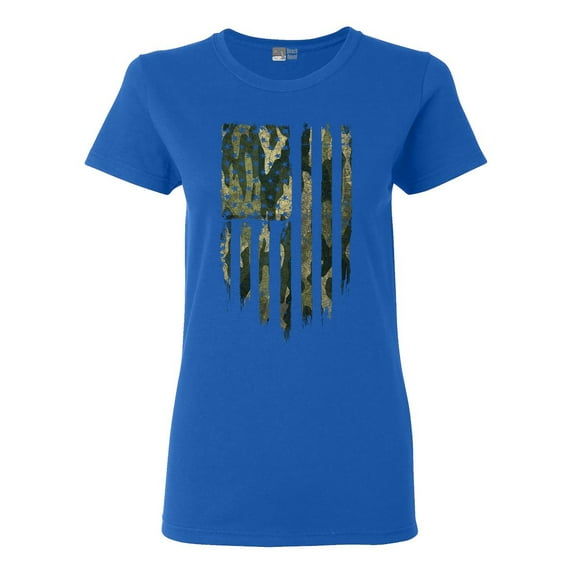 Ladies Camo Camouflage American Flag Patriotic Support DT T-Shirt Tee